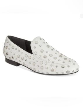 Kenneth Cole White leather with silver stud detailing loafers shoes size 6